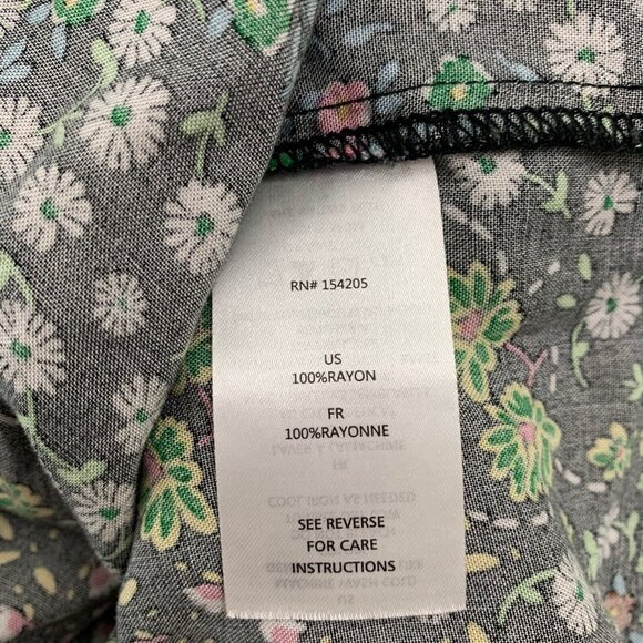 Cooper Ella Size Medium Blouse Button Tie Front High Low Black Colorful Floral - Picture 4 of 5